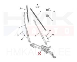 Pyyhkijän vivusto moottorilla OEM Citroen C4, C4X / Peugeot 208, 2008