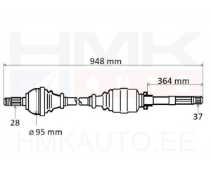 Arbre de transmission complet droit Citroen C4 Picasso/Peugeot 508 2018- (AM6/AMN8 boîte automatique)