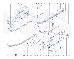 Sliding door guide bar lower left OEM Renault Trafic II,III / Opel Vivaro I,II / Nissan Primastar,NV300