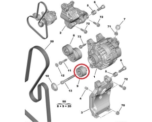 Alternator belt guide pulley Peugeot/Citroen 1,4-1,6HDI